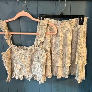 Paper Crane Tan Smocked Ruffle Tank Top & Matching Skirt | Women’s Size Medium